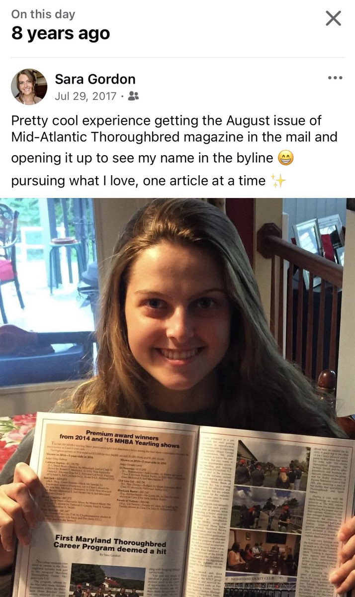 Sara Gordon (@sarachristineg) on Twitter photo Love memories like this…8 years ago, my first story written for <a href="/MidAtlanticTB/">Mid-Atlantic Thoroughbred</a> after completing the Maryland Thoroughbred Career Program.
It turned into a job with the <a href="/MarylandTB/">Maryland Thoroughbred</a> that laid the foundation for my career in this industry. Time flies when you do what you love! ❤️ Love memories like this…8 years ago, my first story written for <a href="/MidAtlanticTB/">Mid-Atlantic Thoroughbred</a> after completing the Maryland Thoroughbred Career Program.
It turned into a job with the <a href="/MarylandTB/">Maryland Thoroughbred</a> that laid the foundation for my career in this industry. Time flies when you do what you love! ❤️
