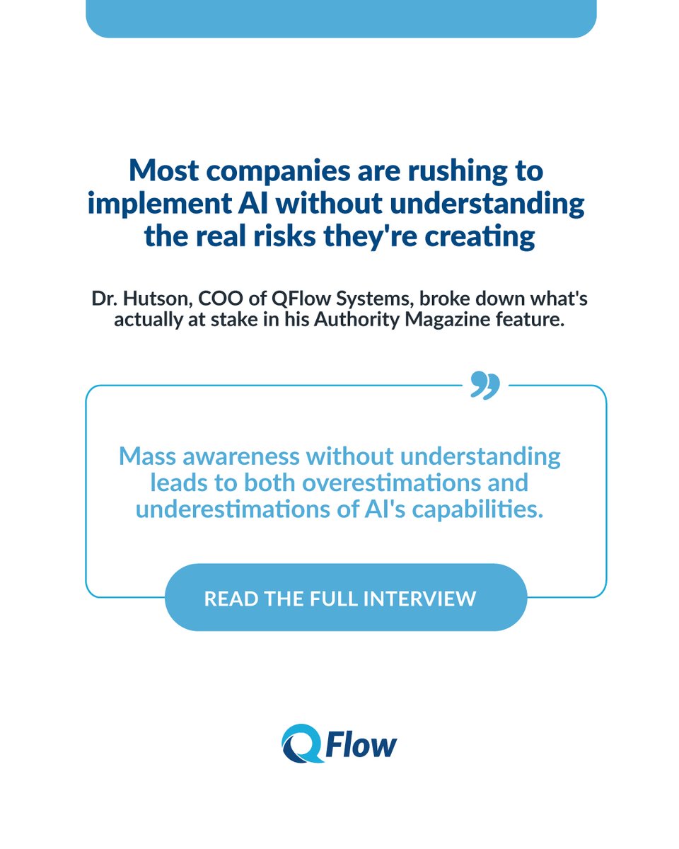 qflowsystems's tweet image. AI is everywhere, but do we really understand the risks? Dr. Hutson of QFlow Systems shares why getting it right matters for your org and your community. Don’t miss these expert insights! 

Click this link to read the full interview: hubs.li/Q03xhr-60