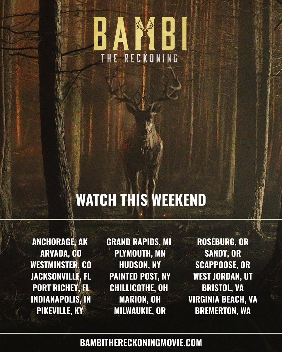 Don’t miss the revenge of #BambiTheReckoning – still stalking theaters near you. 🦌🩸🔪