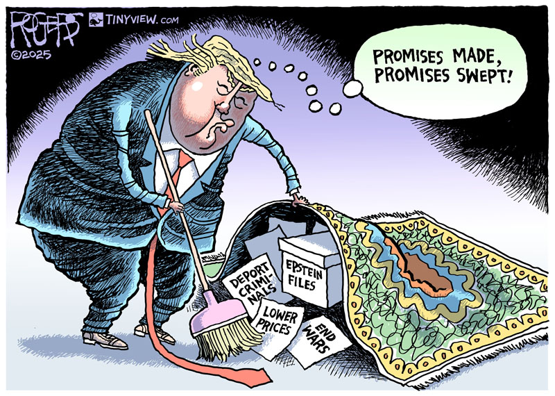 Rob Rogers (@rob_rogers) on Twitter photo Trump is sweeping a lot of his campaign promises under the rug. Wait, he lied to us?! NO! #Trump #JeffreyEpstein #EpsteinFiles #lies #EpsteinCoverup #immigration #economy #lowerprices <a href="/TinyviewComics/">Tinyview Comics</a> Trump is sweeping a lot of his campaign promises under the rug. Wait, he lied to us?! NO! #Trump #JeffreyEpstein #EpsteinFiles #lies #EpsteinCoverup #immigration #economy #lowerprices <a href="/TinyviewComics/">Tinyview Comics</a>