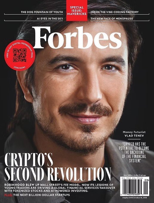 弗拉德·特涅夫登上福布斯封面，标题为Crypto's Second Revolution