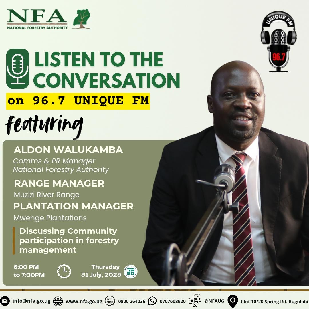 ⁦<a href="/NFAUG/">National Forestry Authority-Uganda</a>⁩ will be on ⁦<a href="/uniquefmug/">uniquefm</a>⁩ discussing how local communities can participate in forest management.