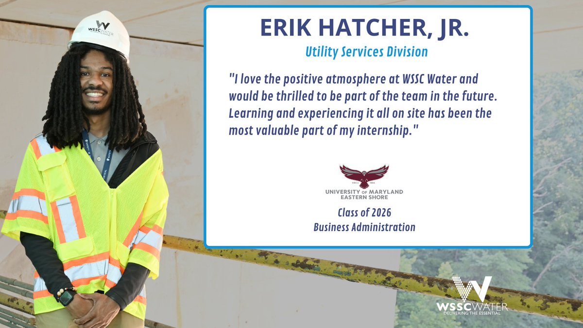 From boots on the ground to behind-the-scenes planning, summer intern Erik is leaning into the water utility world - and loving every minute.

A rising senior at <a href="/UMESNews/">UMES</a>, Erik’s hoping to turn this internship into a full-time future at WSSC Water - and we’re rooting for him!