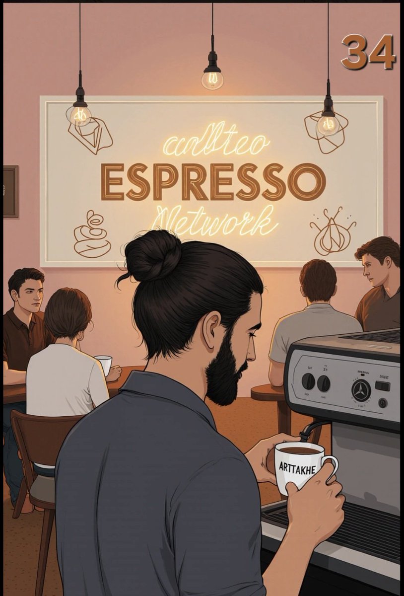 MEYSAMM34's tweet image. @EspressoSys behind the bar brewing more than coffee  
every shot runs through the espresso sequencer  
@KaitoAI watching rollups flow  
crypto symbols glowing  
artakhe on the wall  
34 in bold  
#EspressoNetwork #web3 #rollups