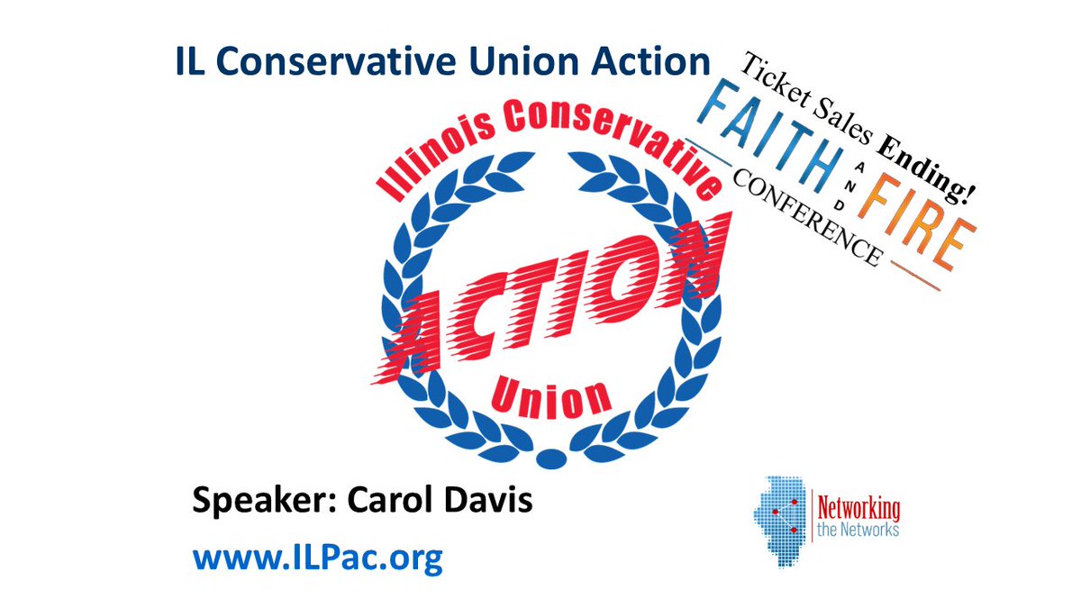 NetTheNetworks's tweet image. Ticket Sales: ENDING! Election Integrity: BEGINNING! ticketbud.com/events/1b3f6e5… We’re excited to have @CarolDaPatriot to update us on the new Illinois Conservative Union ACTION this Saturday! “Good is Getting Organized in Illinois!” #NetworkingTheNetworks  #ElectionIntegrity