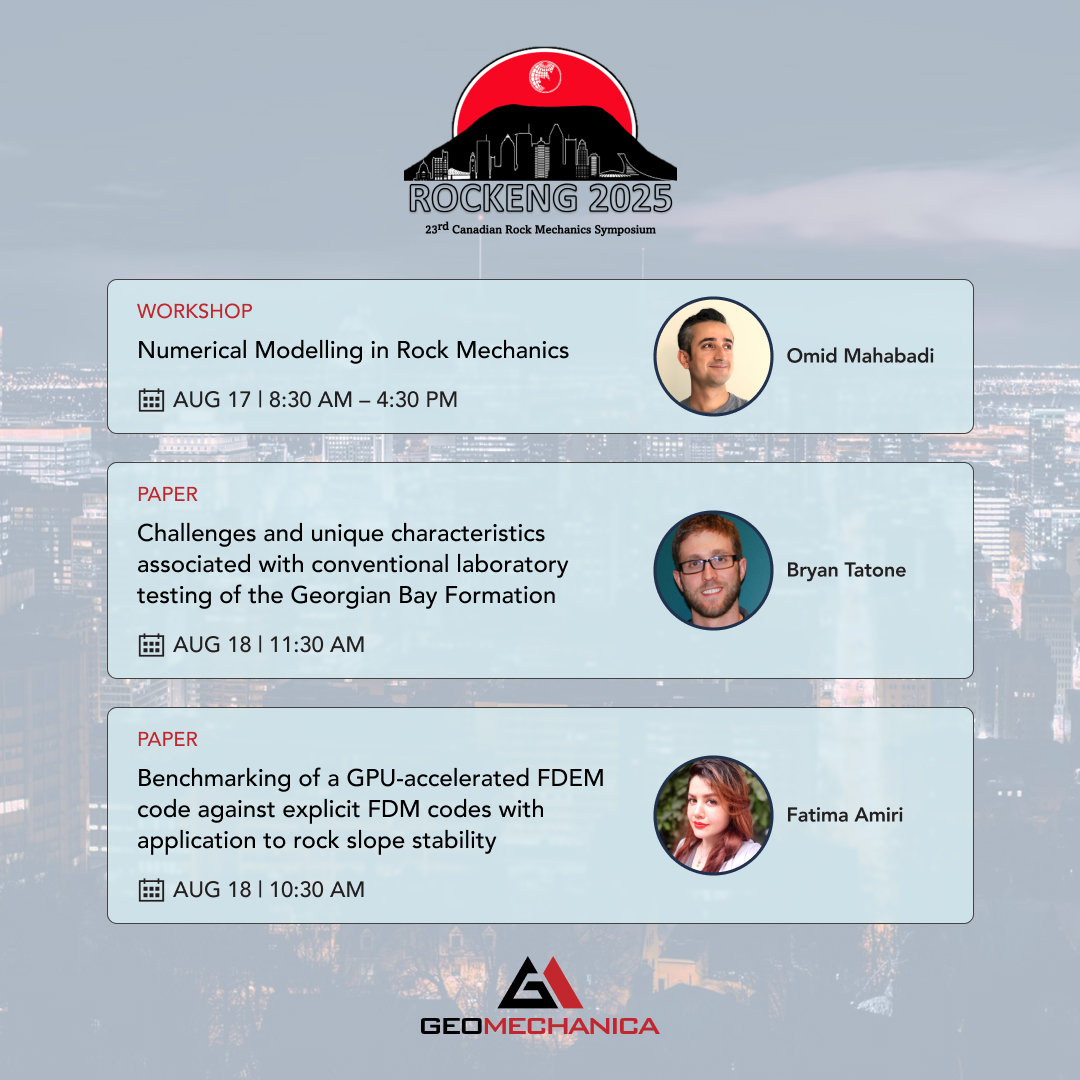 Geomechanica is attending #RockEng2025 in Montreal, Quebec next week! We will be co-instructing a numerical modelling workshop, presenting our papers, and listening in on the work by Irazu users.

rockeng2025.com

#geomechanics #IRAZU