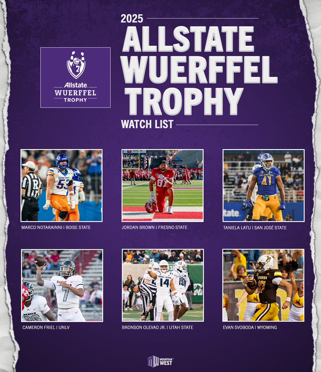 𝐂𝐨𝐦𝐦𝐮𝐧𝐢𝐭𝐲. 𝐋𝐞𝐚𝐝𝐞𝐫𝐬𝐡𝐢𝐩. 𝐄𝐱𝐜𝐞𝐥𝐥𝐞𝐧𝐜𝐞.

6️⃣ #MWFB leaders nominated to the 2025 #AllstateWuerffelTrophy Watch List 🙌