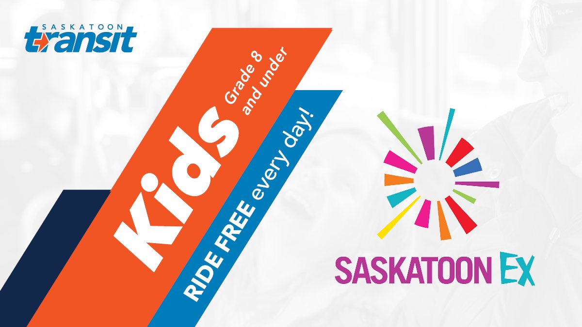 Let the fun begin! 🎠
Saskatoon EX Superpass holders ride <a href="/stoontransit/">Saskatoon Transit</a> for FREE to &amp; from @prairielandpark.
Adults 65+ ride free on Thursdays (Jul 31 &amp; Aug 7).
Children Grade 8 &amp; under always ride free.
📲 Trip plan with <a href="/transitapp/">Transit</a>!
GO: brnw.ch/21wUzH5