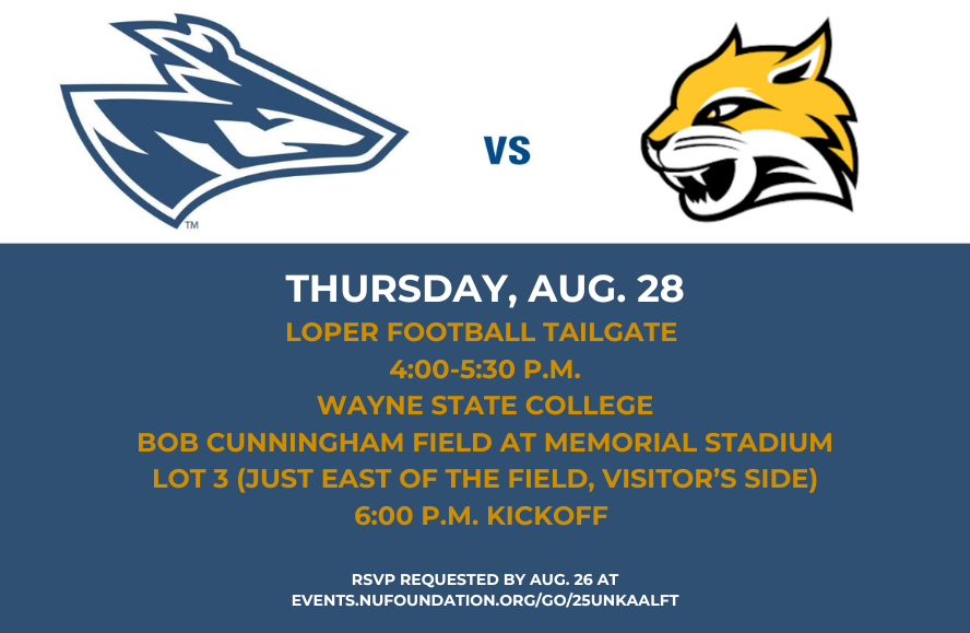 🏈 Lopers vs. Wayne State — the 2025 season kicks off Aug. 28!
🎉 Tailgate with fellow Lopers before the big game!

🔗 RSVP: events.nufoundation.org/go/25UNKAALFT
🎟️ Tickets: wscwildcats.com/sports/2023/5/…

Let’s ride, Lopers! 💙💛 #RideForTheBrand #LoperPride
