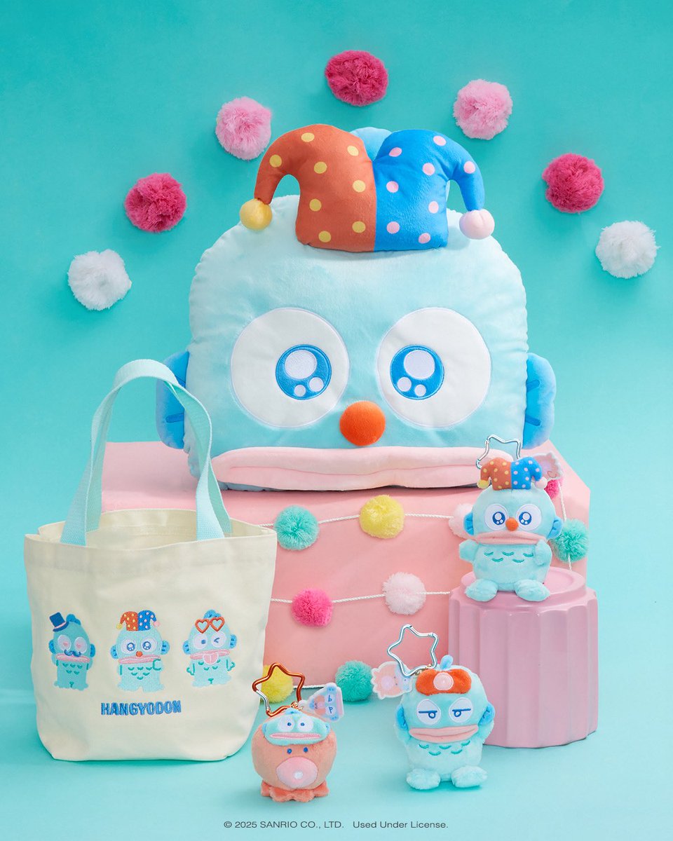 sanrio's tweet photo. Clown around with Hangyodon 🤡✨ Shop the series inspired by our comedic bestie here: https://t.co/gvB5TxEtBz https://t.co/UWP96LBMtb