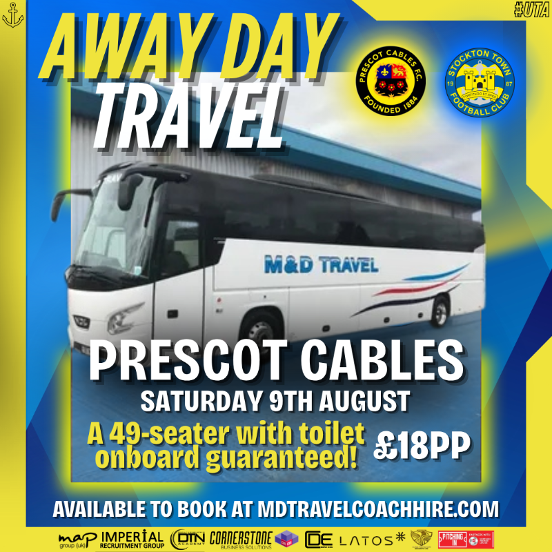 stockton_townfc's tweet photo. See you on opening day? 🛣

Supporters can now book their place on the M&amp;D Travel supporters coach to Prescot Cables next weekend, click below to book your place before it's too late 🚍

#UTA⚓
