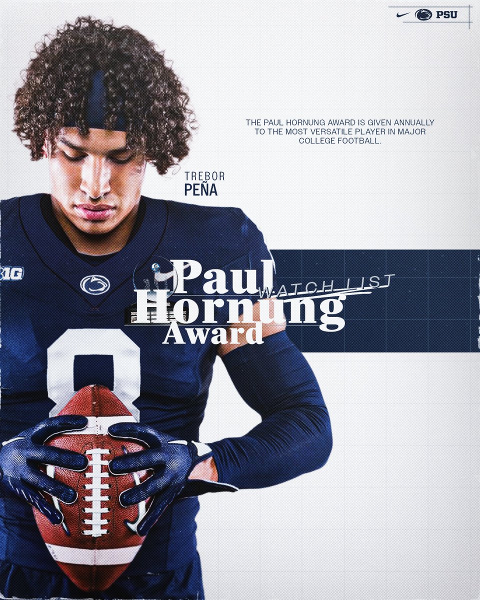 PennStateFball's tweet image. Paul Hornung Award Watch List 🗒️

Awarded annually to the Most Versatile Player in College Football

#WeAre x @HornungAward