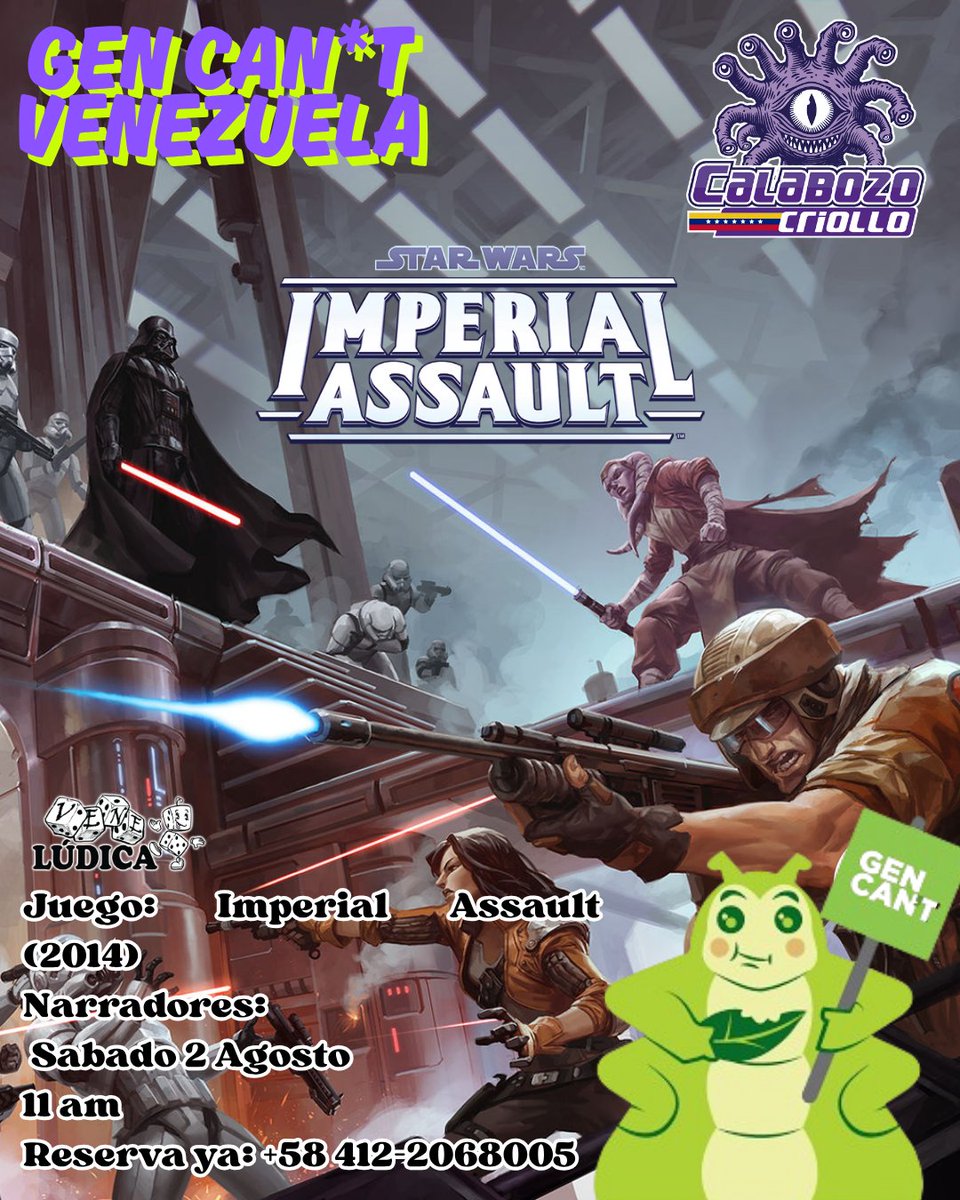 Juega este fin de semana STAR WARS IMPERIAL ASSAULT con <a href="/veneludica/">veneludica</a>   en el GEN CAN´T Venezuela! juegos de mesa avanzados como si estuvieses en <a href="/Gen_Con/">Gen Con</a> con el #WEDOPLAY

Inscribete por Whatsapp +58 412-2068005
#boardgames
Ve los juegos 
facebook.com/events/1799742…