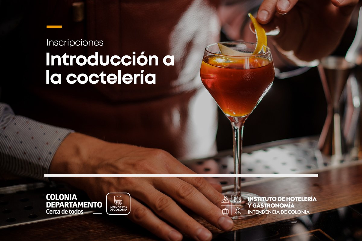 La Intendencia de Colonia a través del Instituto de Hotelería y Gastronomía, llama a interesados para curso "Introducción a la coctelería".
Con modalidad presencial y cupos limitadas, consta de 6 clases, a partir del 4 de agosto (los lunes de 18:00 a 21:00 hs).