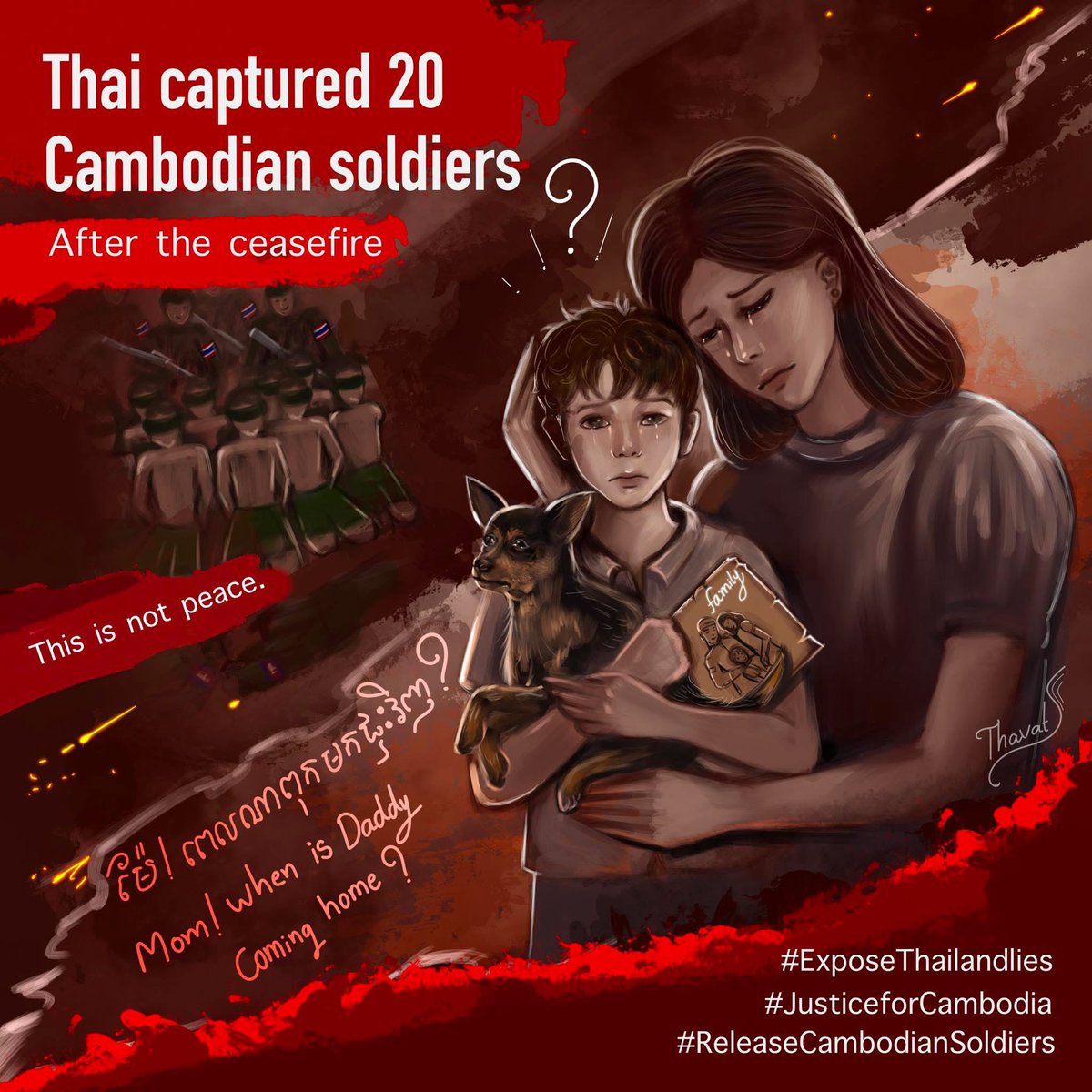 kaelyers's tweet photo. Our Khmer soldiers were captured and haven't returned. Mothers cry. Wives wait. But Thailand only responds with more lies, more denial, more silence. WE WANT OUR SOLDIERS BACK WE WANT JUSTICE!! 

STOP SPREADING MISINFORMATION
#ThailandStopFakeNews
#ExposeThailandLies https://t.co/DqerQFy91A