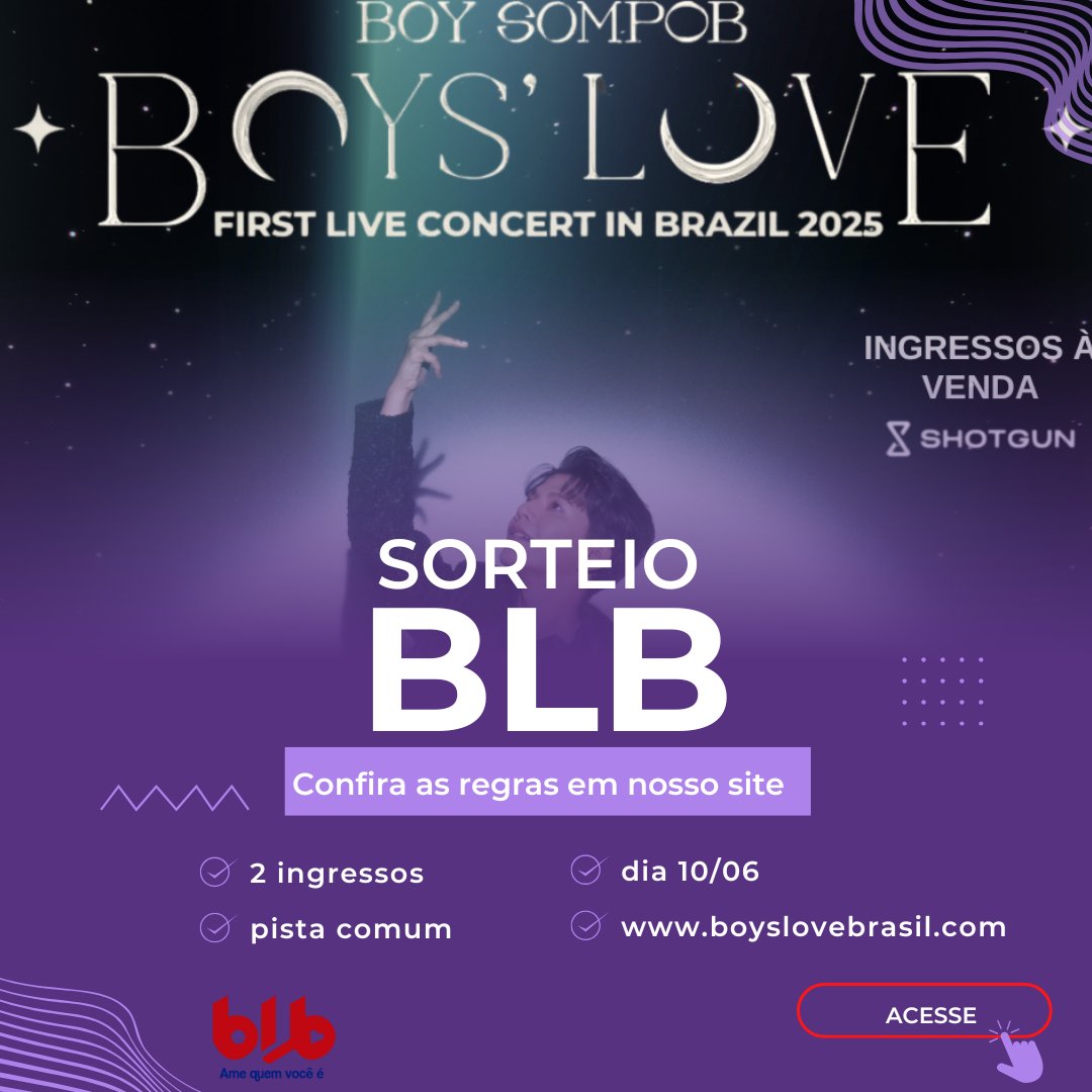 🎶 Os fãs do BL vão pirar!
Estamos sorteados 2 ingressos de Pista Comum para o show do Boy Sompob no Brasil!

➡️ Confira todas as regras completas no site:
boyslovebrasil.com/emocao-em-dobr… Sim, 
<a href="/mawprodutora/">My Asian World</a> 
você leu certo: dois sortudos vão curtir ao vivo uma das vozes mais marcantes