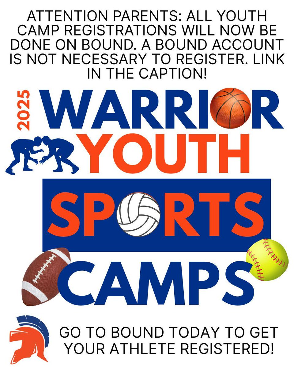 Last chance to sign up for the last Warrior sports camps of the summer! Registrations are due tomorrow for volleyball and football camps coming up in August. Remember that all registrations are done on Bound: gobound.com/ia/schools/sio…