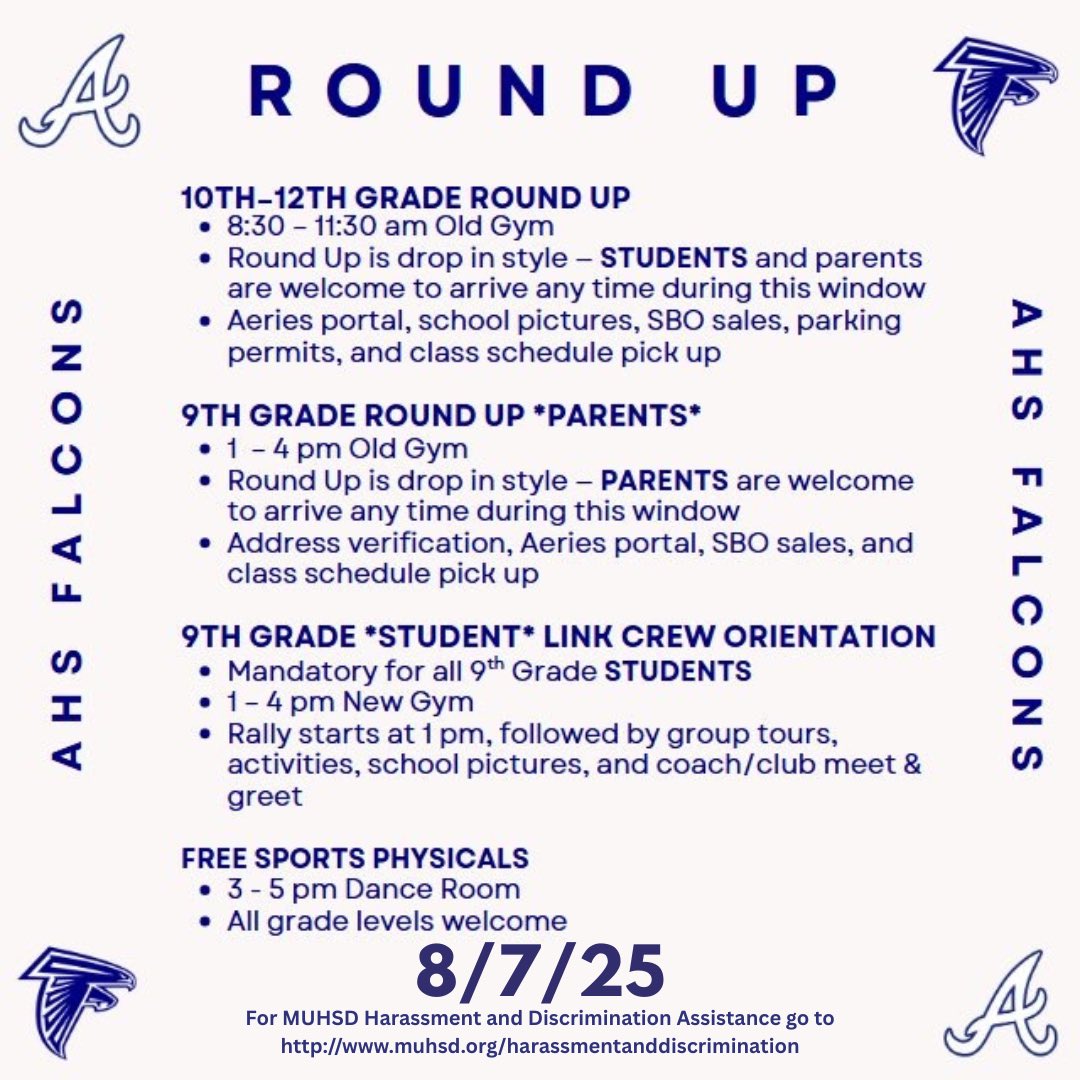 We will see all of our Falcons one week from today at Round Up!!

#WeAreAtwater🟦⬜️