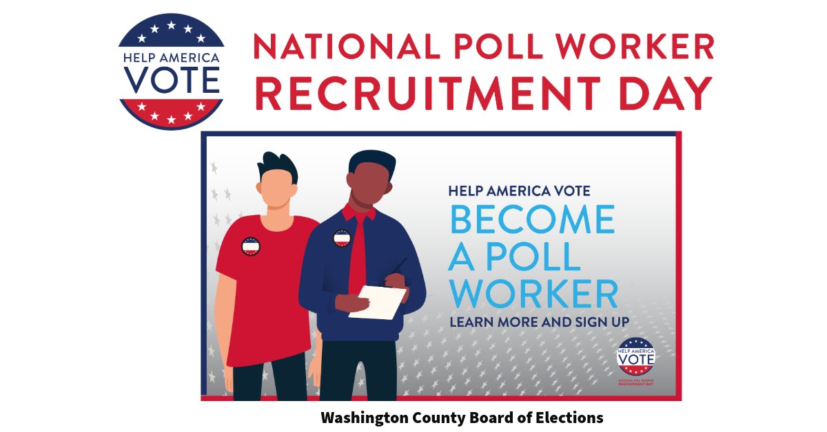 Our Office is hosting a National Poll Worker Recruitment Day on August 12th from 9:00-12:00 Noon. Come out to hear the details about becoming an election judge &amp; see our voting equipment. Join us on August 12th @ 17718 Virginia Avenue in Hagerstown. We can't wait to meet you!
