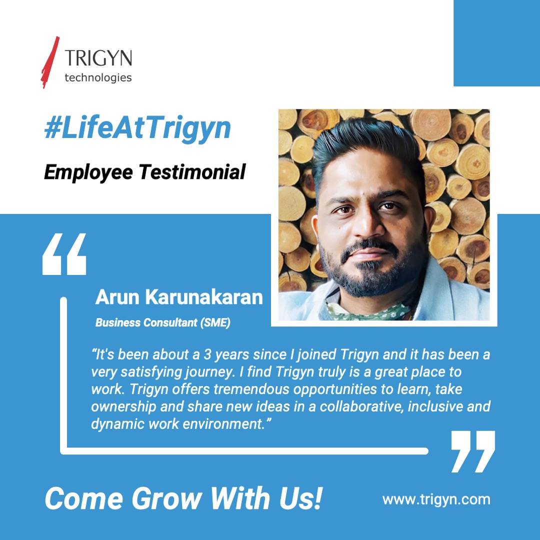 Meet Arun, Business Consultant at Trigyn!
In his words, Trigyn is a place for growth, innovation &amp; collaboration.

 Be part of a dynamic work culture. Visit  trigyn.com

#LifeAtTrigyn #EmployeeVoices #CareerGrowth #Trigyn