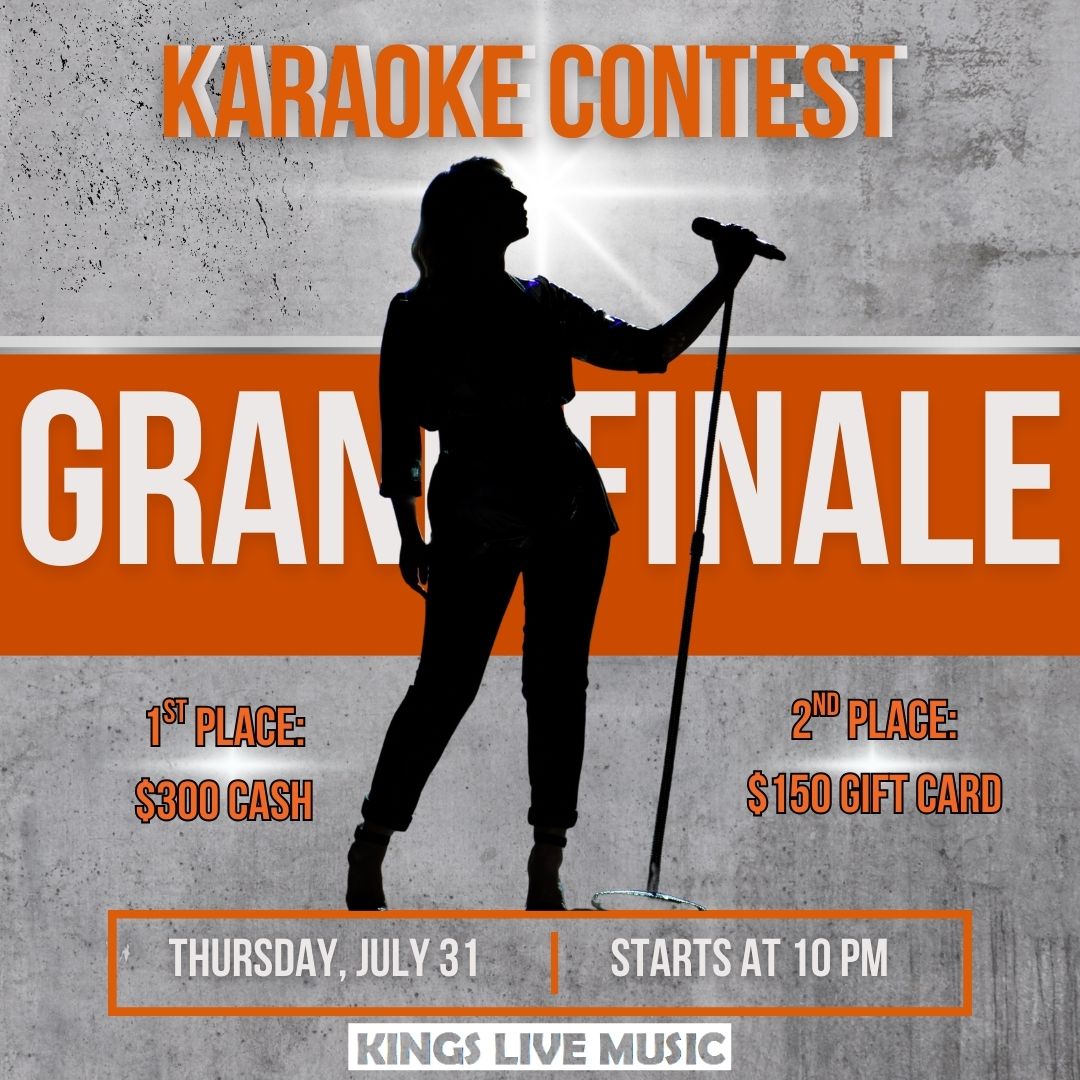 🎤 It all comes down to THIS! 🎤

Join us for the Grand Finale of our 4-week Karaoke Contest tonight!

🔥Prizes for 1st and 2nd place
💥 18+ — bring the heat and your hype crew!
#KingsFeelGood #KaraokeFinale