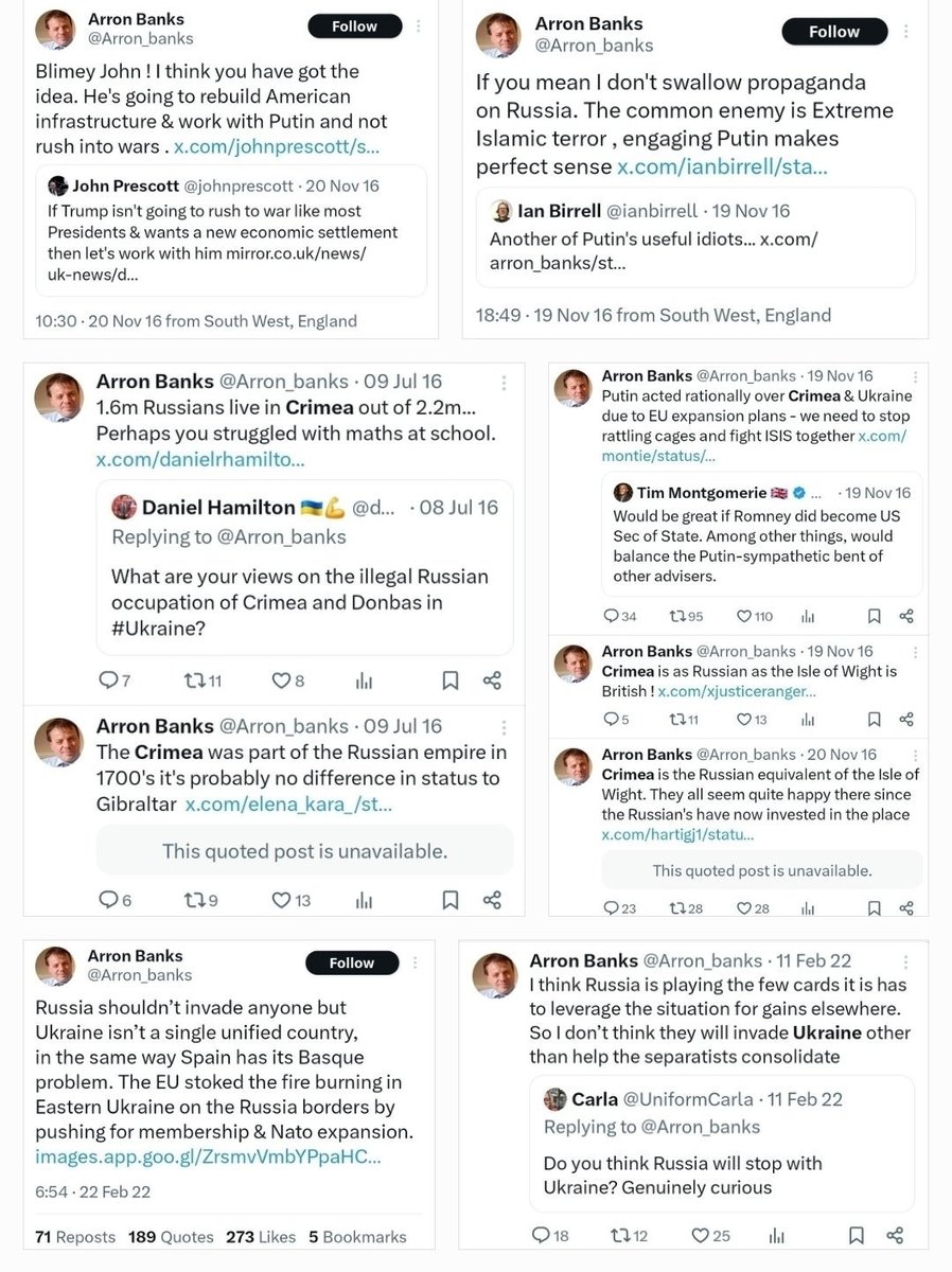 It is folly to treat Farage as a normal politician.

Here's Farage with Trump and Brexiters. Raheem Kassam, and Arron Banks. 

And here's Raheem Kassam boasting about Russia defeating Ukraine in half a day, and Farage and Arron Banks parroting pro-Russian propaganda lies.