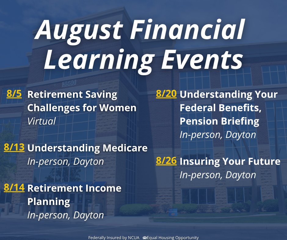 Check out our Financial Learning Events!
Visit our Event Calendar and register today!
Link to event calendar and registration: events.bizzabo.com/wpcu-calendar
We have some awesome events coming up in August and we hope to see you there!
#wpcu
Federally Insured by NCUA