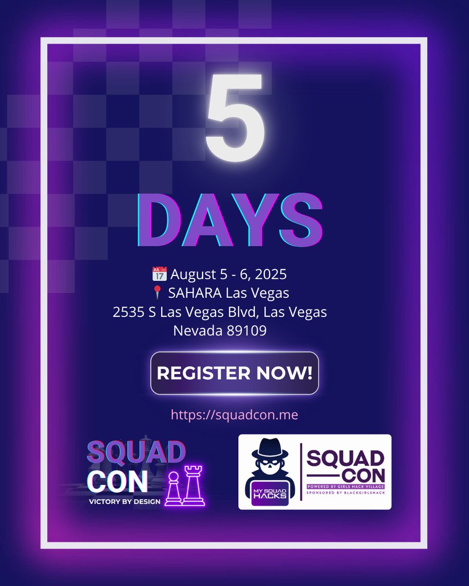 5 days to go. SquadCon is where bold tech conversations and intentional career moves happen in the same room. Come through.
🎟️ bgh.mobi/sctix
#squadcon25 #blackgirlshack #condifferently #victorybydesign