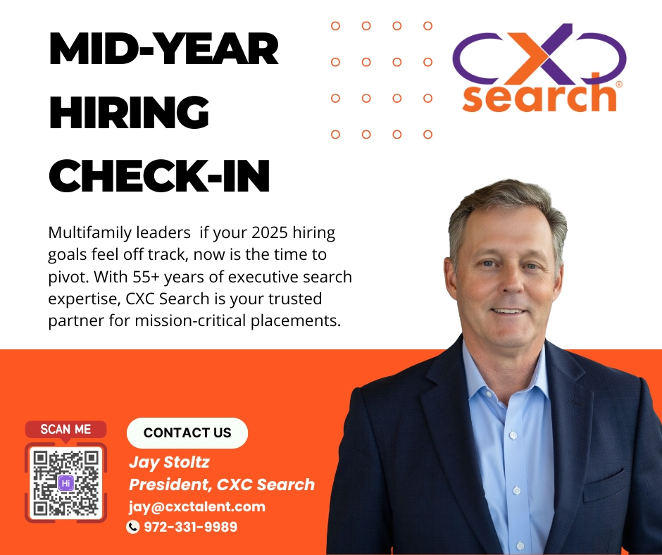 Under pressure with hiring goals? Trust CXC Search's 55+ years of multifamily executive search expertise and no-risk replacement guarantee—contact Jay Stoltz at 19723319989 today and tap into confidential leadership conversations! #CXCSearch #ExecutiveSearc...
