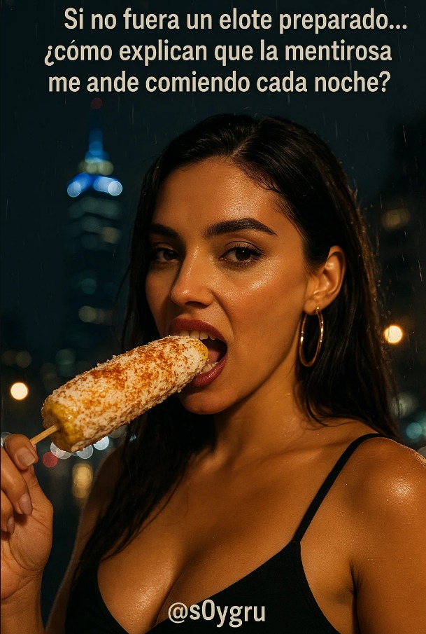 "Sino fuera en realidad un elote preparado... ¿entonces cómo explican que la mentirosa me ande comiendo cada noche?"