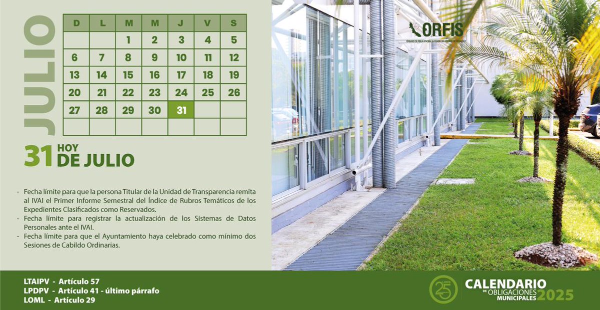 🗓Hoy 31 de julio, fecha límite. 👇
📌En el #ORFIS hemos creado el Calendario de Obligaciones que les permitirá a las Autoridades Municipales, contribuir en el debido cumplimiento de sus obligaciones en materia de Fiscalización y Rendición de Cuentas.✅