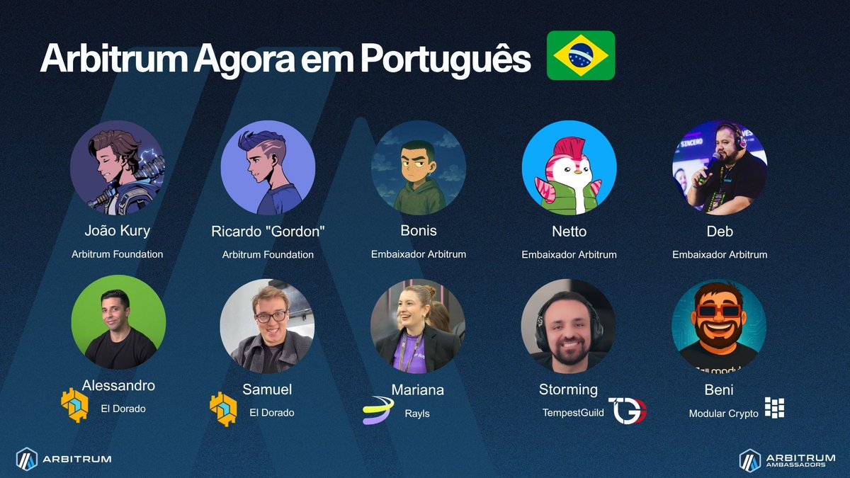 Hoje é dia de celebrar: a Arbitrum agora fala português 🇧🇷

Pra marcar esse momento, vamos fazer uma live especial com a comunidade:

🗓️ 31/07 (hoje!)
⏰ 16h – 18h (BRT)
📍 Aqui mesmo no X

Saca só os nomes que estarão com a gente 👇