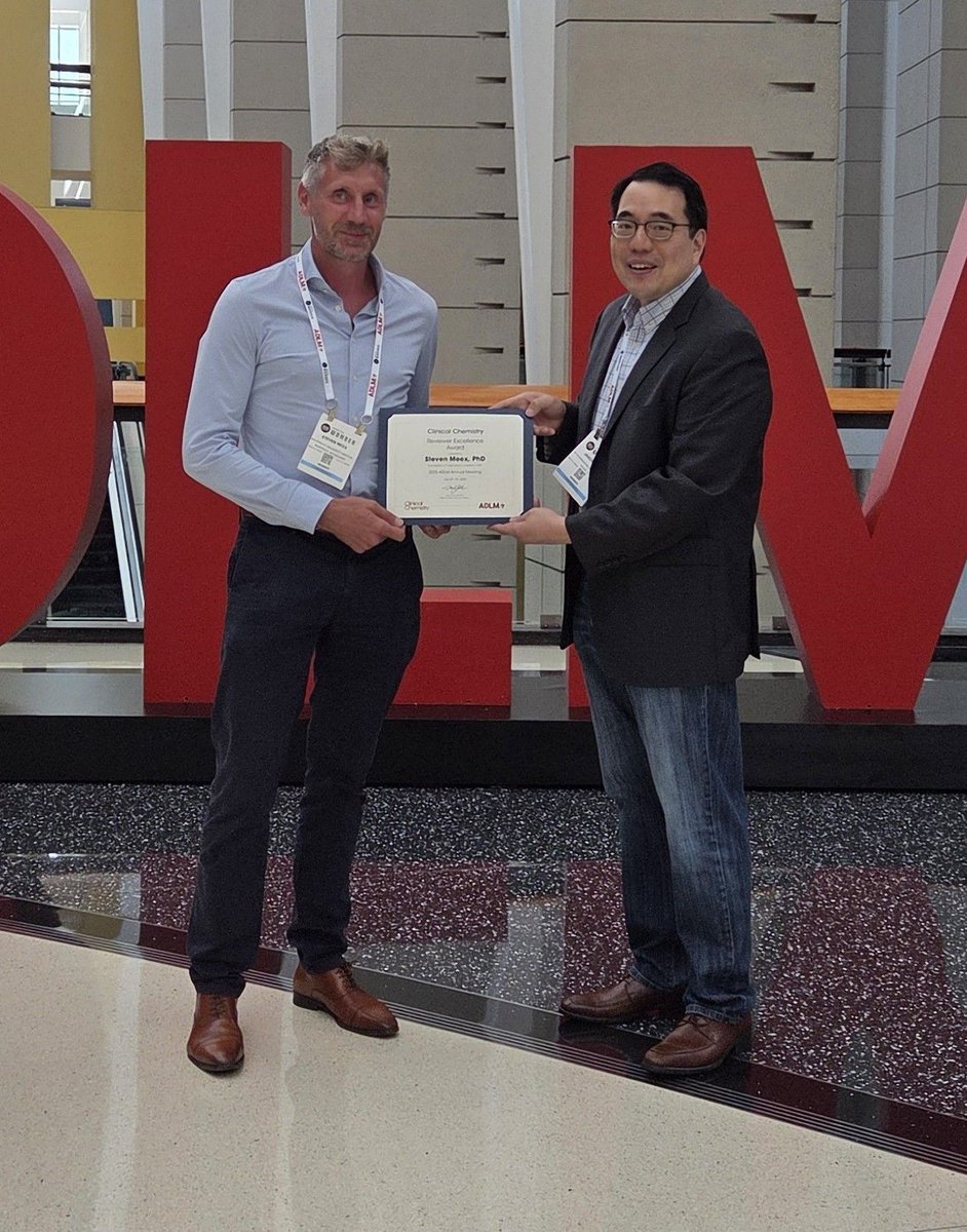 This year's Clinical Chemistry Reviewer Excellence Award went to Dr. Steven Meex for completing 10 peer reviews in 2024. Editor-in-Chief Jason Park presented the award at #ADLM2025.