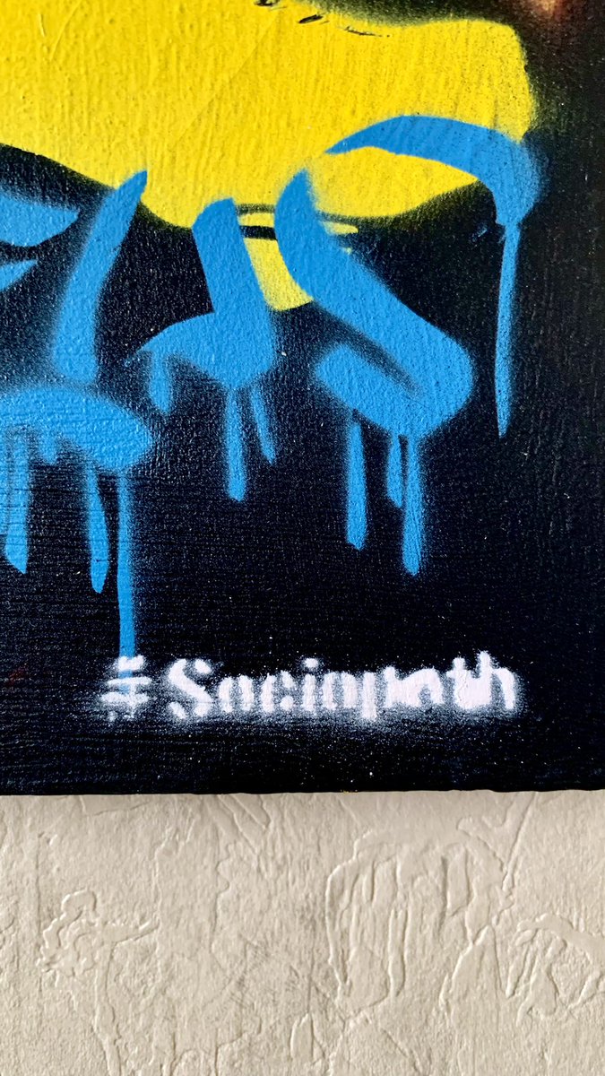 •SAINT GENOCIDE•
«Святий Геноцид» - іронічна ікона новітнього культу смерті, де насильство постає як освячена, легалізована і зручна форма геноциду.
Арт створений у 2023 році. 
Акрил, полотно 50•80.
Особиста колекція #Sociopath
#genocideukraine #warinukraine #stopwarinukraine