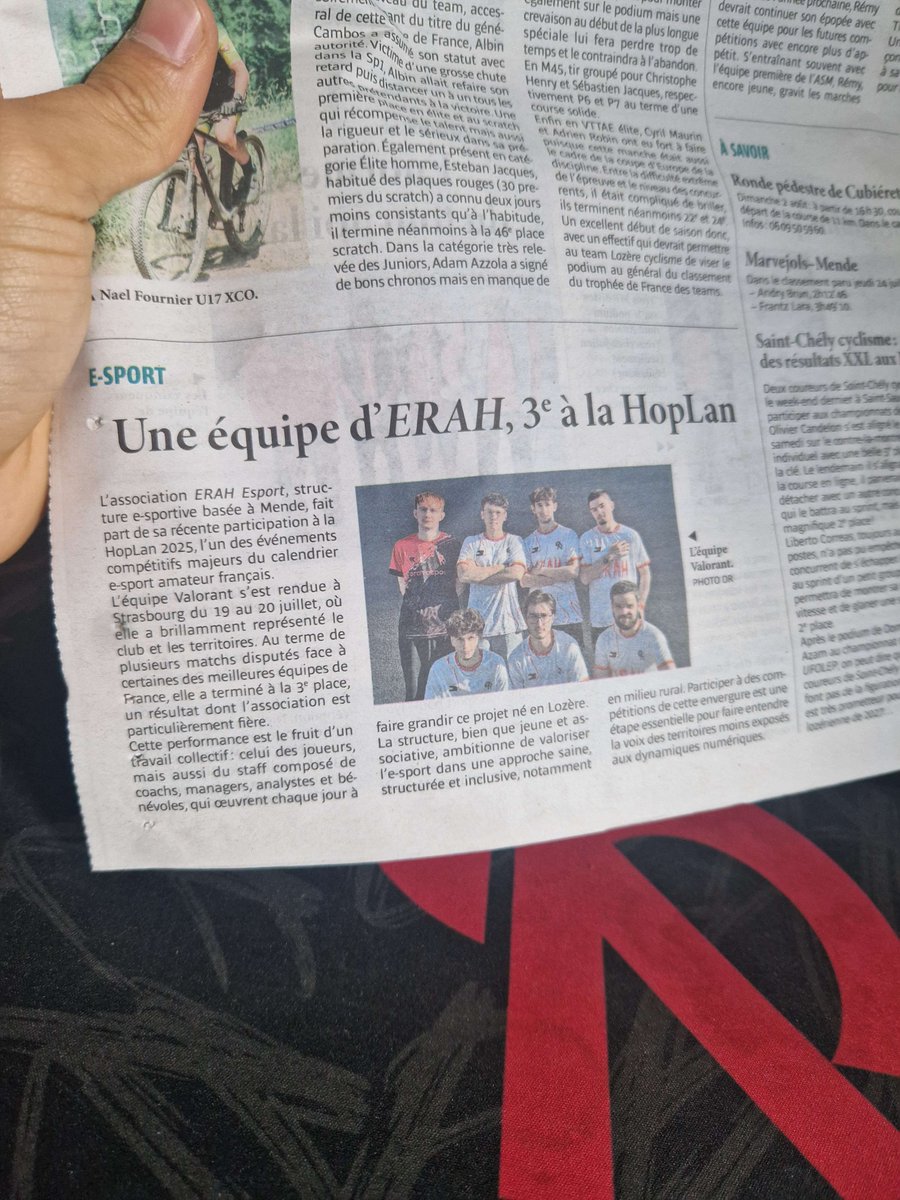 Erah (@erahesport) on Twitter photo 📰 <a href="/LozereNouvelle/">La Lozère Nouvelle</a> a mis en lumière notre performance à la <a href="/HopLanSXB/">Hoplan by AEA</a> !
On est fiers de pouvoir compter sur un partenaire local qui croit en notre projet et nous accompagne dans cette aventure. 
Merci pour le soutien ❤️🖤
#STRONGERAH 📰 <a href="/LozereNouvelle/">La Lozère Nouvelle</a> a mis en lumière notre performance à la <a href="/HopLanSXB/">Hoplan by AEA</a> !
On est fiers de pouvoir compter sur un partenaire local qui croit en notre projet et nous accompagne dans cette aventure. 
Merci pour le soutien ❤️🖤
#STRONGERAH