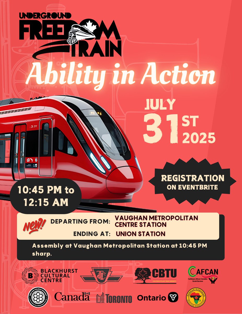 📚🎉🚇Today, we climb aboard the Underground Freedom Train, symbolic of the historic and continuing struggle for Black freedom, and welcome in #EmancipationDay. Celebration begins 10:45pm at Vaughan Metropolitan Centre. Everyone is invited to this unforgettable night!✊🏿📚