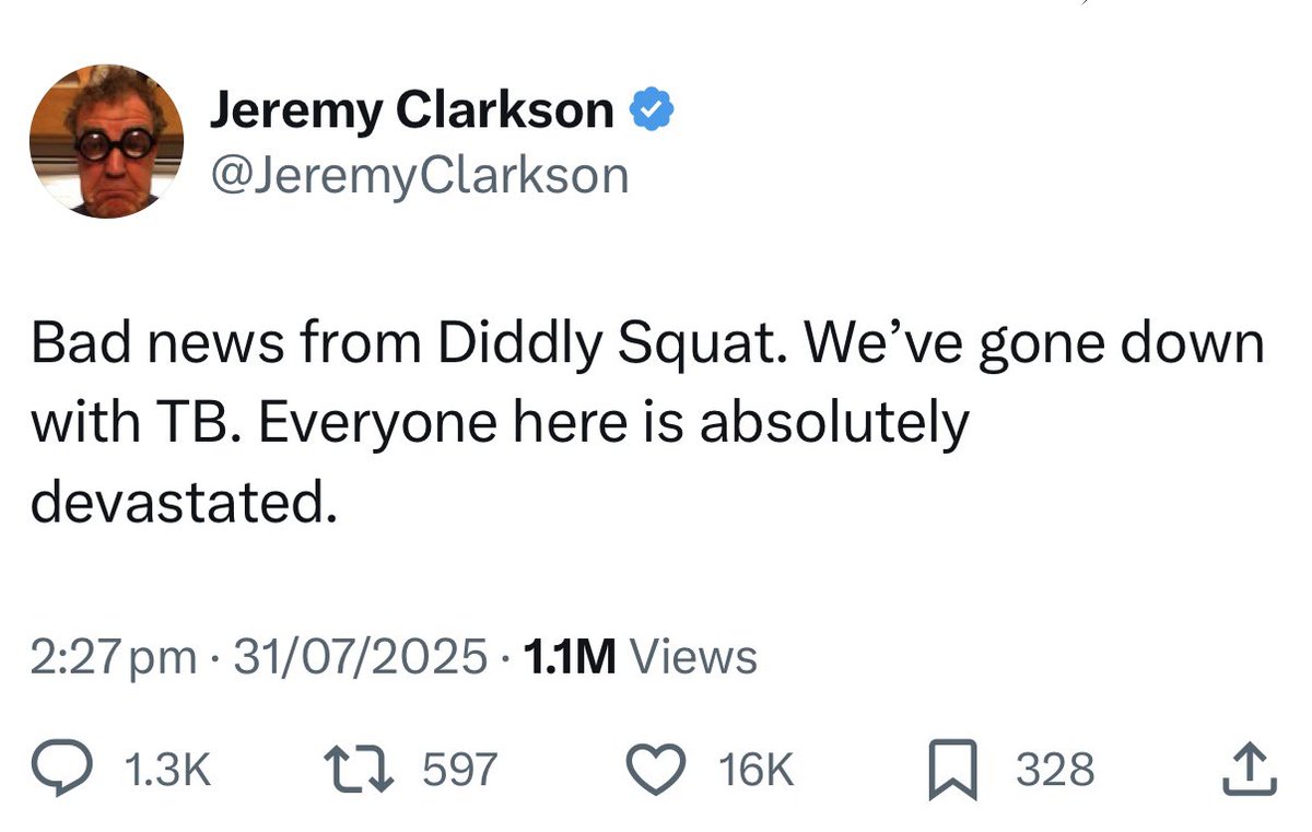 😔 When TB strikes, the emotional toll is brutal.
Jeremy Clarkson’s tweet is a raw reminder of what so many farmers quietly face.