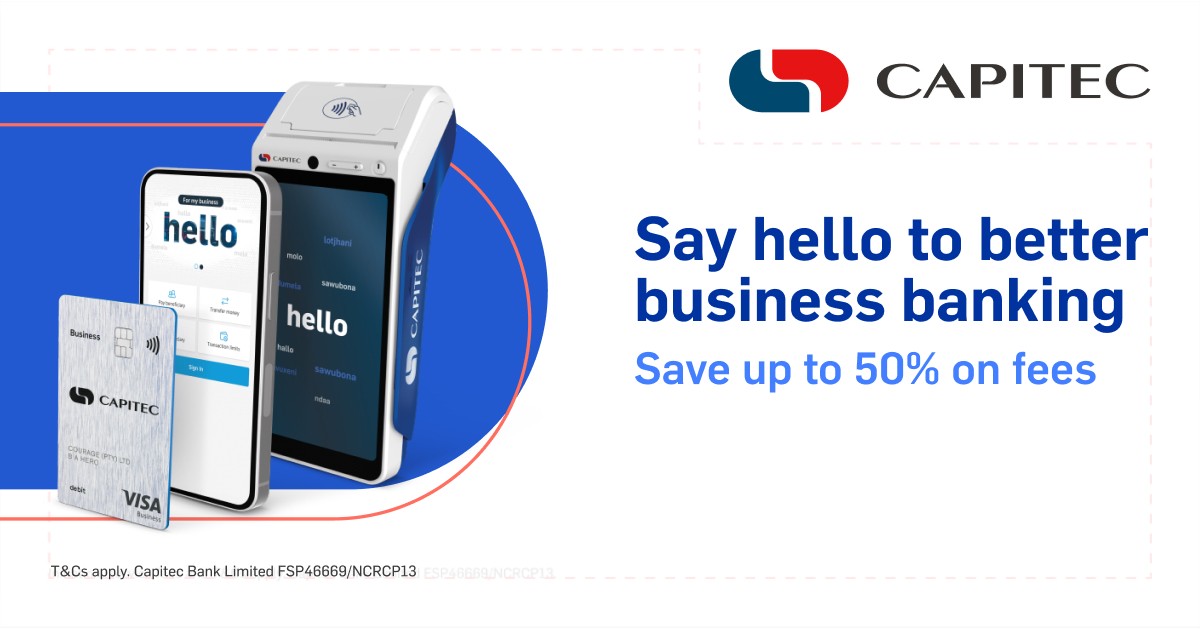 Open a <a href="/CapitecBankSA/">Capitec</a> business account online in minutes!
Enjoy low fees: R1 for Capitec payments, R2 for others.
Get credit and support from bankers.

Start now: capitecbank.co.za!
#BusinessFocus #Sponsored