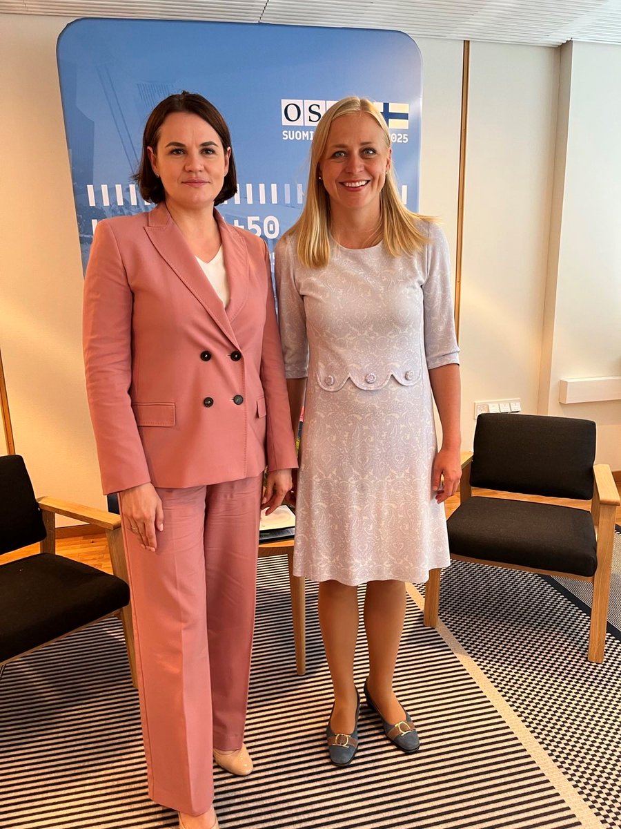 Foreign Minister <a href="/elinavaltonen/">Elina Valtonen</a> met with <a href="/Tsihanouskaya/">Sviatlana Tsikhanouskaya</a> at the Helsinki+50 OSCE Conference.
Valtonen informed about Finland’s contribution to the humanitarian fund for political prisoners in Belarus. Finland supports the work of the Democratic Forces for a free Belarus.