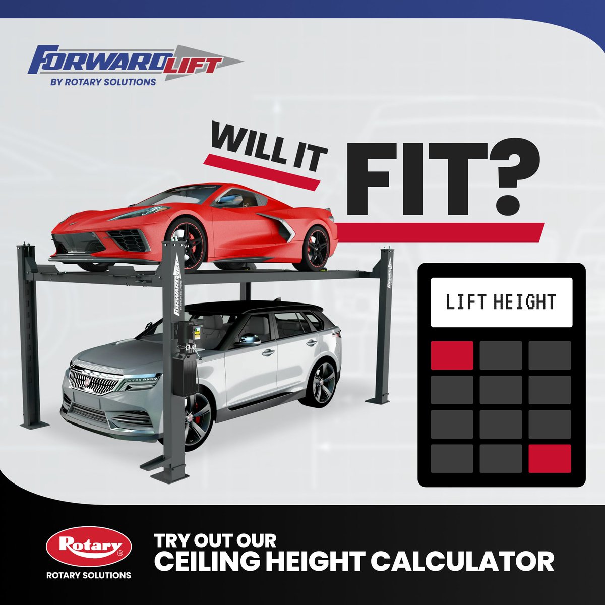 forwardlift's tweet image. Don’t wait until your lift is being installed to find out if it fits! Use our handy ceiling height calculator to determine whether our four-post storage lifts will fit into your shop or garage.

Check it out here:
hubs.li/Q03zL2vN0

#Forwardlift #calculator #carlift