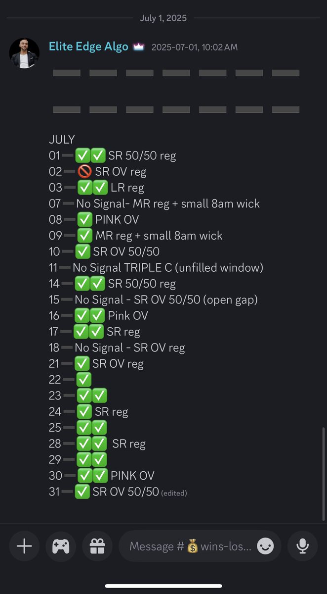 Elite_Edge_Algo's tweet photo. Did it AGAIN! Wrapped up July with a 95% win rate—every single target smashed. 

This summer was all about leveling up with next-level guidance I’ve never shared before.

Want the PROOF? DM me and I’ll show you everything inside the Discord.

We taking over SPY trading! https://t.co/klV0IAv6dK