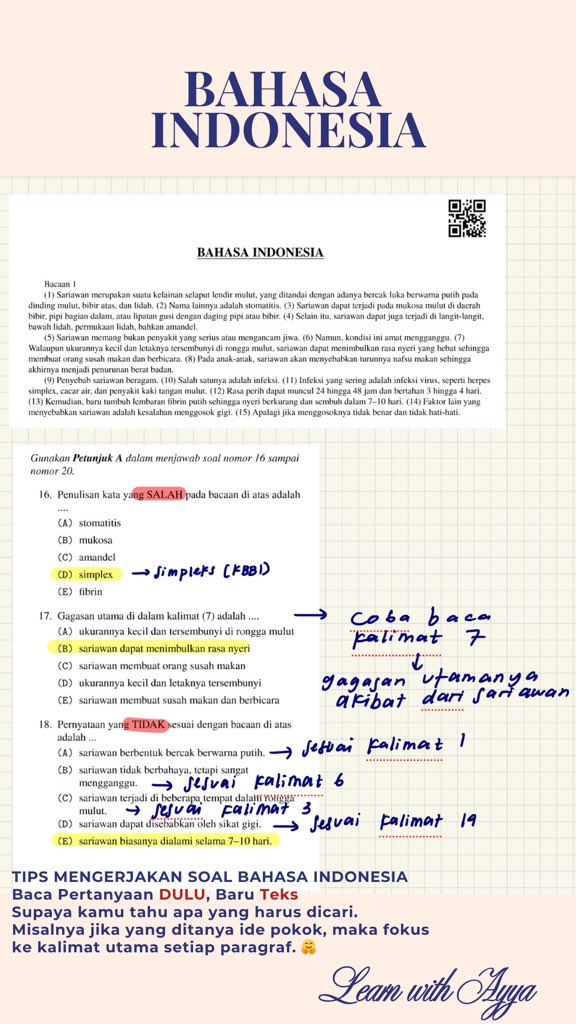 20goodthings's tweet photo. Akuuu lagi buat pembahasan tiap 3 soal pertama tiap mata ujian SIMAK UI 2017, semoga membantu yaah! Semisal ada yang mau ditanyain lagi boleh dm ajaa 🤍 https://t.co/tMS2L0i20Z