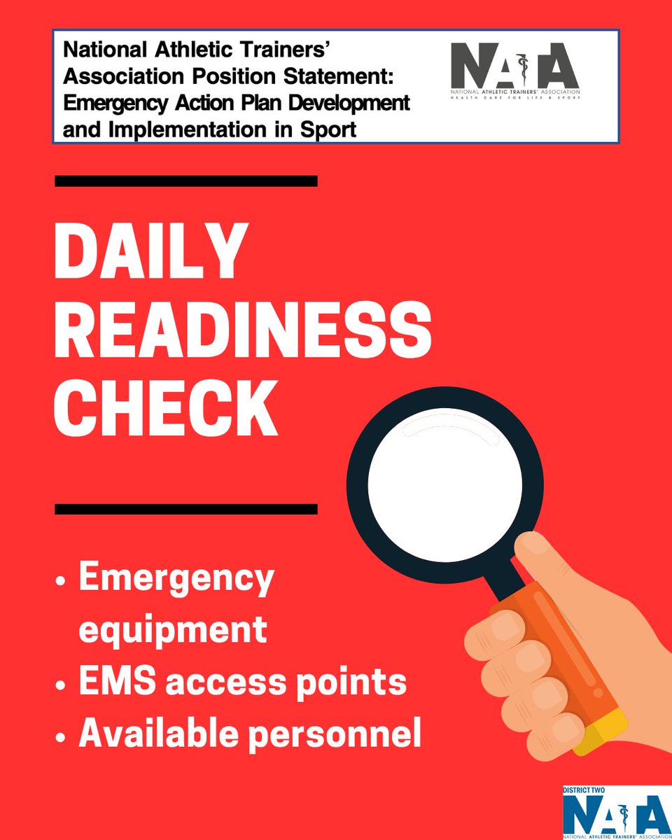 natad2's tweet photo. 🔍A quick daily check 🔍 of your EAP ensures your team is protected and you're ready to respond in an emergency 🚑 Make it part of your routine! 
@NATA_District1 |@D3_MAATA |@GLATA_updates |@MAATAD5 |@SWATAD6 |@RMATAD7 |@FWATAD8 |@SEATA9 |@NWATAd10 https://t.co/gZihk4XYl5