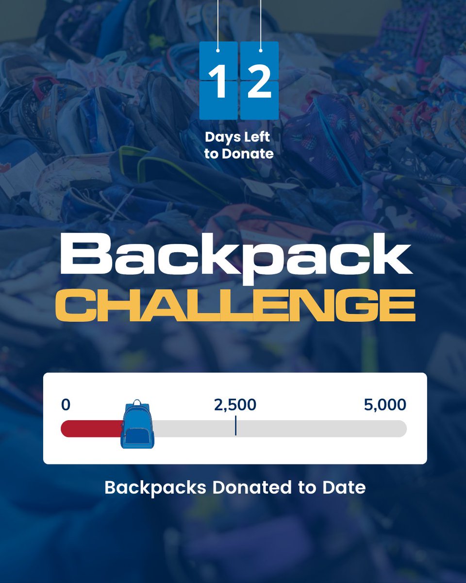WRPSToday's tweet photo. With only 12 days left in our #BackpackChallenge, we need your help more than ever!

Let’s make sure every child starts the school year with the supplies they need to succeed.

✅ Donate backpacks
✅ Drop off school supplies
✅ Spread the word

Every donation counts. Help us send kids back to school with a smile.

🔗 Details: https://t.co/82xX0nJ6Xt