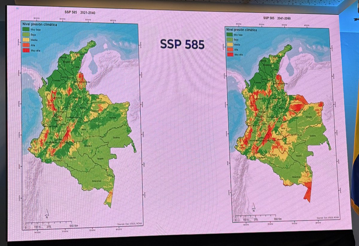 JimenaPuyana's tweet image. Y así se verá el impacto en la biodiversidad bajo dos de los escenarios; uno de emisiones medias y otro de emisiones altas (el tendencial). Las zonas rojas son las de mayor impacto en integridad ecológica