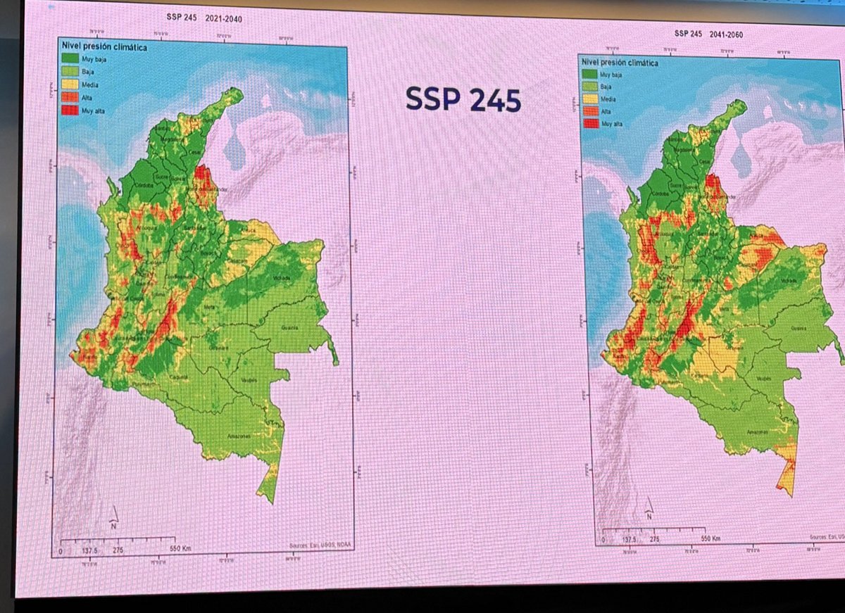 JimenaPuyana's tweet image. Y así se verá el impacto en la biodiversidad bajo dos de los escenarios; uno de emisiones medias y otro de emisiones altas (el tendencial). Las zonas rojas son las de mayor impacto en integridad ecológica