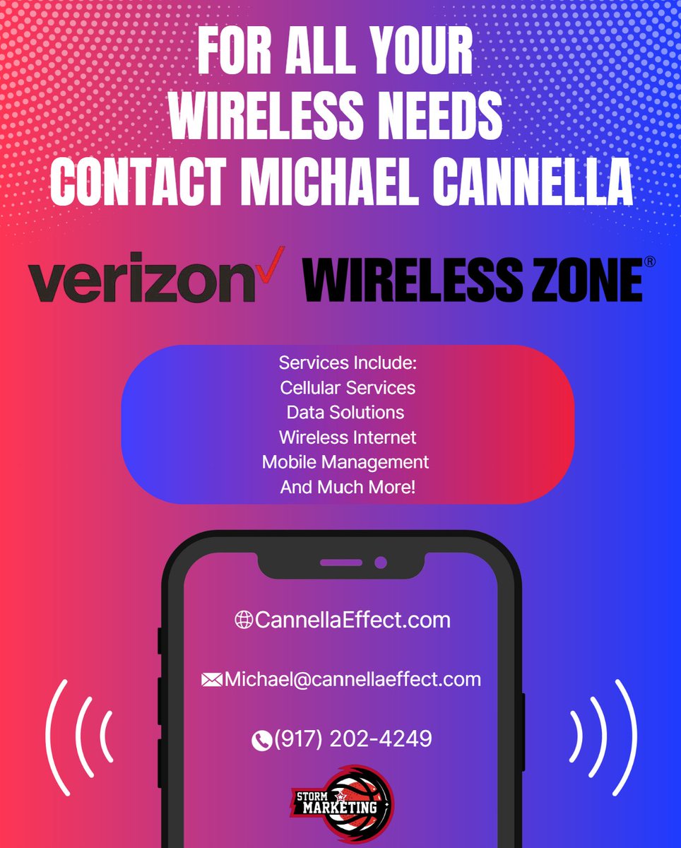 Looking for a wireless solutions expert that supports St. John’s University Student-Athletes?

Contact Michael Cannella today for all your wireless needs

A percentage of an upgrade or new activation through Wireless Zone will go directly back to Storm Marketing’s NIL efforts