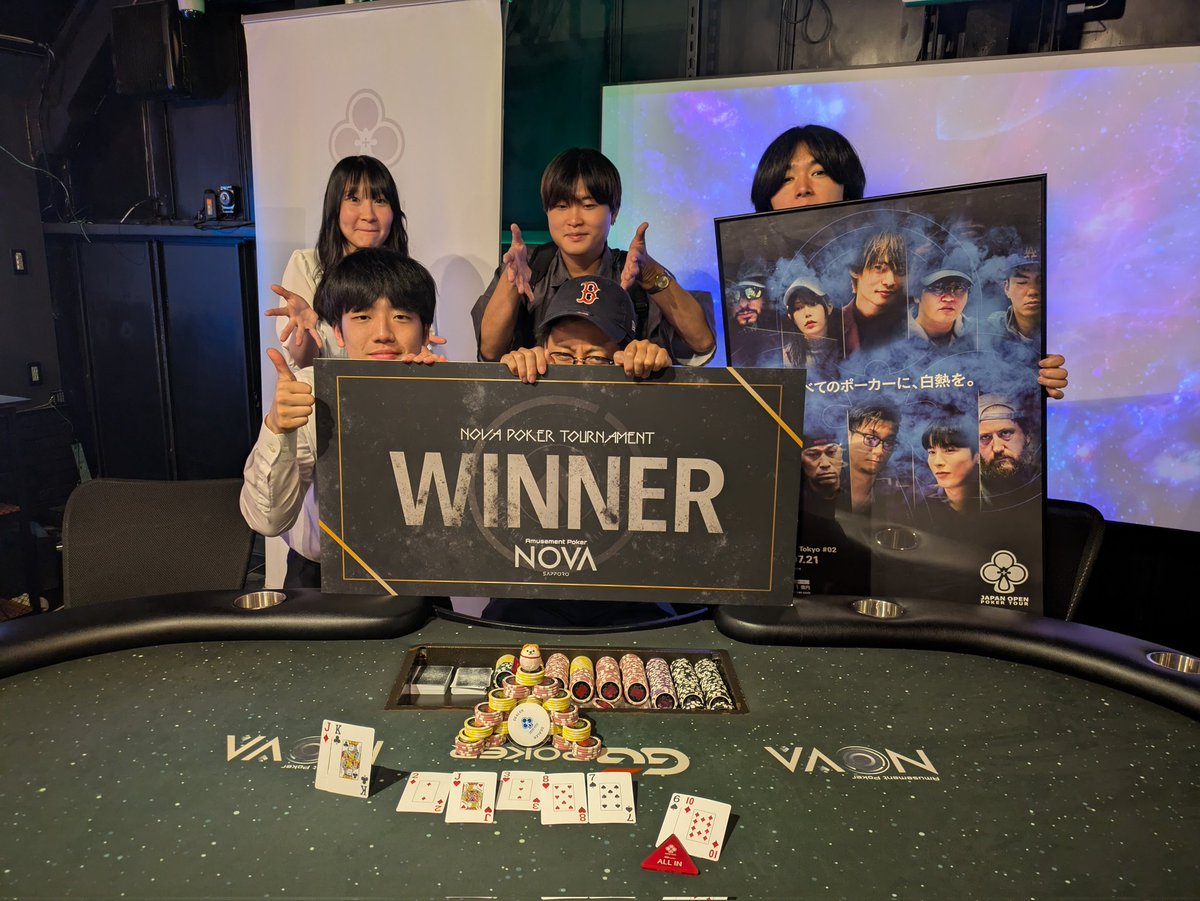 NOVA_SAPPORO's tweet photo. 🗓️7/31(木)
☘️JOPT SATELLITE 3+☘️

🥇きむ様
🥈あお様
🥉どぶ様

本日で営業が最終日のNOVAのJOPT SATELLITEでは、数々の勝負に勝利した常連のきむ様が優勝をおさめました✨チケット獲得された皆様おめでとうございます🎉 https://t.co/95OSSAiWox