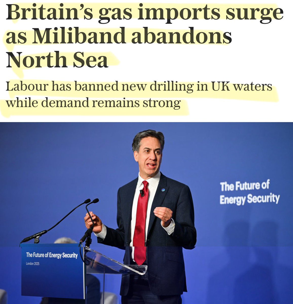 Oh YEY, in exciting news, it’s another Net zero bonus… 

we’re now importing 20% MORE gas than we did, just to keep the lights on.

It’s mostly imported from Norway, whose gas fields are erm …. Right next to ours!

This only makes sense if you are insane