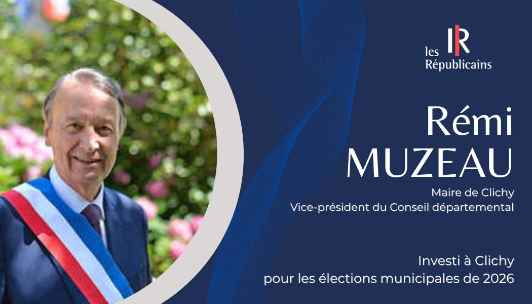 Le 28 juillet, la Commission Nationale d'Investiture <a href="/lesRepublicains/">les Républicains</a>, présidée par <a href="/AnnieGenevard/">Annie Genevard</a>, a investi <a href="/RMuzeau/">Rémi Muzeau</a> pour porter nos couleurs lors des #élections #Municipales2026 à <a href="/villeclichy/">Ville de Clichy-la-Garenne</a>